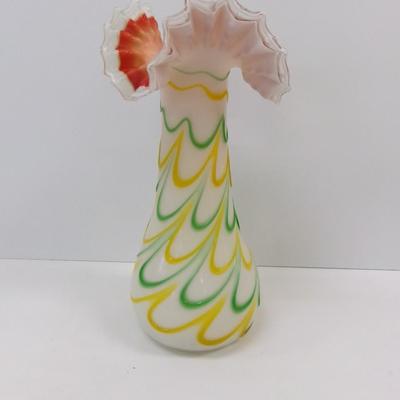 Hand Blown Ruffled Multi-Colored Vase Approx 14" Tall