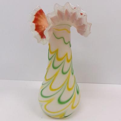 Hand Blown Ruffled Multi-Colored Vase Approx 14" Tall