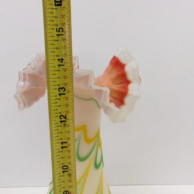 Hand Blown Ruffled Multi-Colored Vase Approx 14" Tall