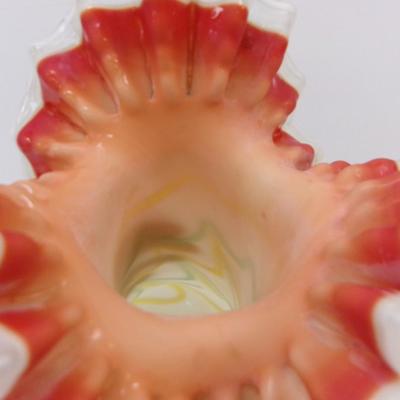Hand Blown Ruffled Multi-Colored Vase Approx 14" Tall