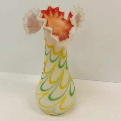 Hand Blown Ruffled Multi-Colored Vase Approx 14" Tall
