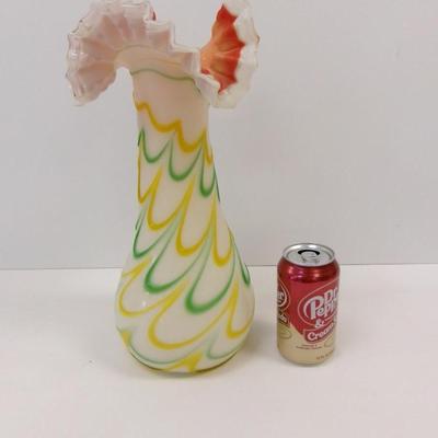 Hand Blown Ruffled Multi-Colored Vase Approx 14" Tall