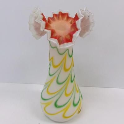 Hand Blown Ruffled Multi-Colored Vase Approx 14" Tall