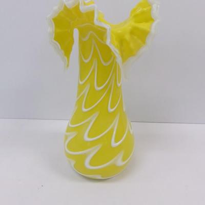 Hand Blown Yellow White Vase Approx 12 1/2" Tall