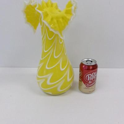 Hand Blown Yellow White Vase Approx 12 1/2" Tall
