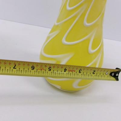 Hand Blown Yellow White Vase Approx 12 1/2" Tall