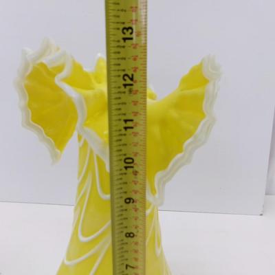 Hand Blown Yellow White Vase Approx 12 1/2" Tall