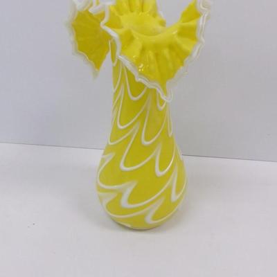 Hand Blown Yellow White Vase Approx 12 1/2" Tall