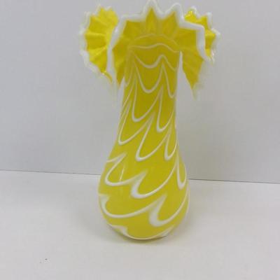 Hand Blown Yellow White Vase Approx 12 1/2" Tall
