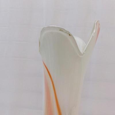 White Orange Swirl Hand Blown Vase Approx 25" Tall #13