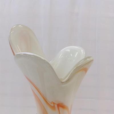 White Orange Swirl Hand Blown Vase Approx 25" Tall #13