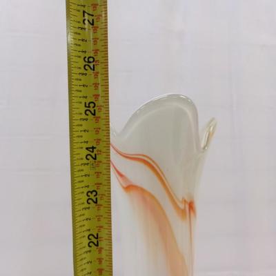 White Orange Swirl Hand Blown Vase Approx 25" Tall #13