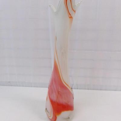 White Orange Swirl Hand Blown Vase Approx 25" Tall #13