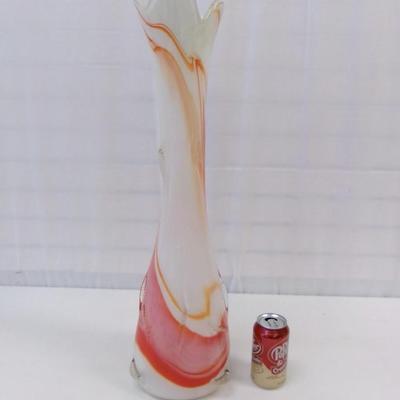 White Orange Swirl Hand Blown Vase Approx 25" Tall #13