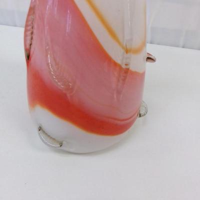 White Orange Swirl Hand Blown Vase Approx 25" Tall #13