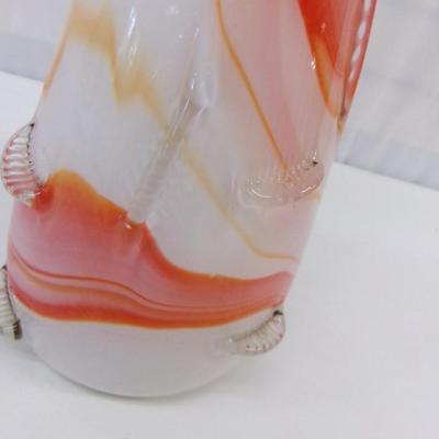 White Orange Swirl Hand Blown Vase Approx 25" Tall #13