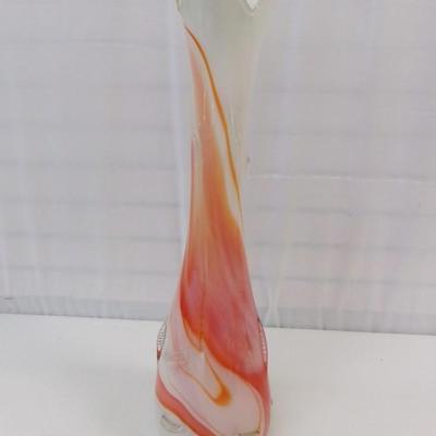 White Orange Swirl Hand Blown Vase Approx 25" Tall #13