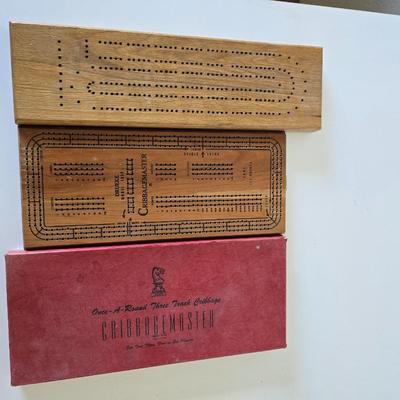 Vintage Cribbage Board Trio – Wood Boards + CribbageMaster Set