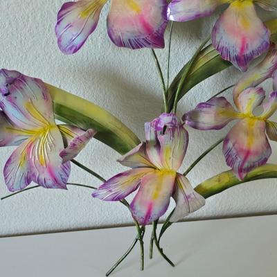 Vintage Home Décor & Party Lite Candle Set – Metal Pastel Floral Iris wall hanging & Pink Glassware