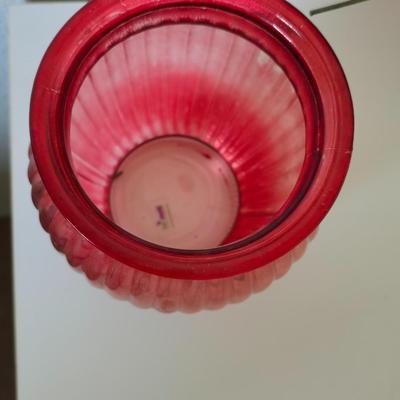 Vintage Home Décor & Party Lite Candle Set – Metal Pastel Floral Iris wall hanging & Pink Glassware