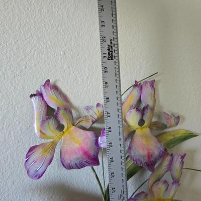 Vintage Home Décor & Party Lite Candle Set – Metal Pastel Floral Iris wall hanging & Pink Glassware