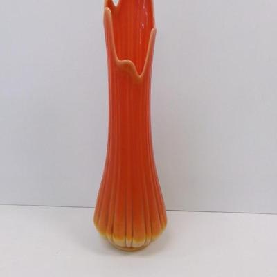 L. E. Smith Simplicity Bittersweet Ribbed Pattern Swung Tall Yellow & Orange Glass Vase Approx 22" Tall #19
