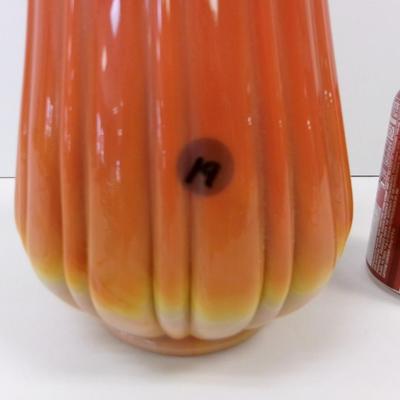 L. E. Smith Simplicity Bittersweet Ribbed Pattern Swung Tall Yellow & Orange Glass Vase Approx 22" Tall #19