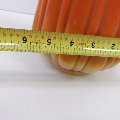 L. E. Smith Simplicity Bittersweet Ribbed Pattern Swung Tall Yellow & Orange Glass Vase Approx 22" Tall #19