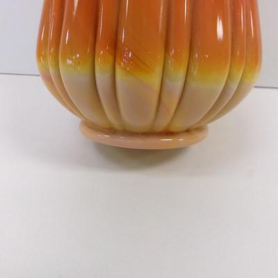 L. E. Smith Simplicity Bittersweet Ribbed Pattern Swung Tall Yellow & Orange Glass Vase Approx 22" Tall #19