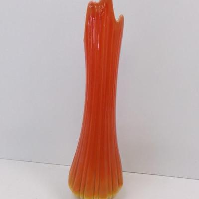 L. E. Smith Simplicity Bittersweet Ribbed Pattern Swung Tall Yellow & Orange Glass Vase Approx 22" Tall #19