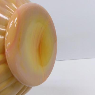 L. E. Smith Simplicity Bittersweet Ribbed Pattern Swung Tall Yellow & Orange Glass Vase Approx 22" Tall #19