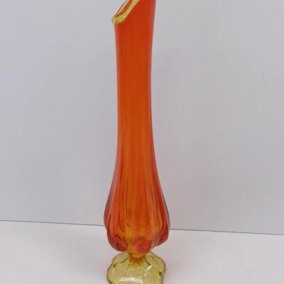 L. E. Smith Simplicity Pattern Swung Tall Yellow & Orange Amberina Glass Vase Approx 22" Tall #20