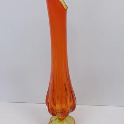 L. E. Smith Simplicity Pattern Swung Tall Yellow & Orange Amberina Glass Vase Approx 22" Tall #20