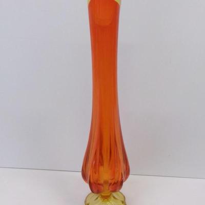 L. E. Smith Simplicity Pattern Swung Tall Yellow & Orange Amberina Glass Vase Approx 22" Tall #20