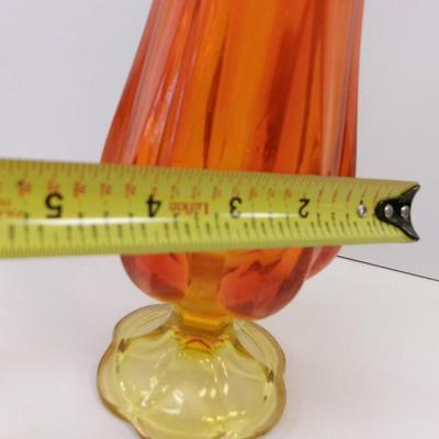 L. E. Smith Simplicity Pattern Swung Tall Yellow & Orange Amberina Glass Vase Approx 22" Tall #20