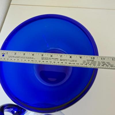 Beautiful, retired Princess House Heritage sapphire pitcher and mugs with Cobalt Blue Glass Bowl