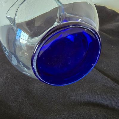 Beautiful, retired Princess House Heritage sapphire pitcher and mugs with Cobalt Blue Glass Bowl