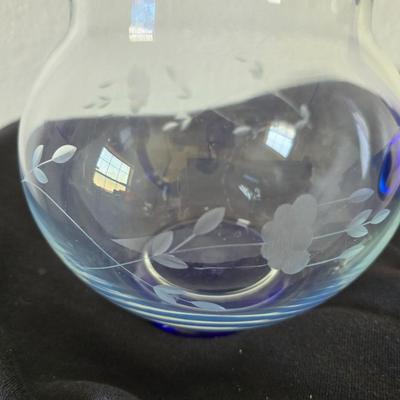 Beautiful, retired Princess House Heritage sapphire pitcher and mugs with Cobalt Blue Glass Bowl