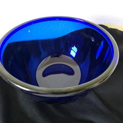 Beautiful, retired Princess House Heritage sapphire pitcher and mugs with Cobalt Blue Glass Bowl