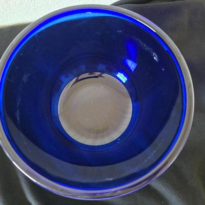 Beautiful, retired Princess House Heritage sapphire pitcher and mugs with Cobalt Blue Glass Bowl