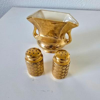 Pearl China Co. 22kt Gold marked Vase with Salt & Pepper Shakers