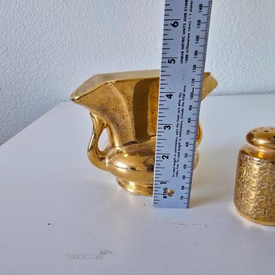 Pearl China Co. 22kt Gold marked Vase with Salt & Pepper Shakers