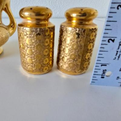 Pearl China Co. 22kt Gold marked Vase with Salt & Pepper Shakers