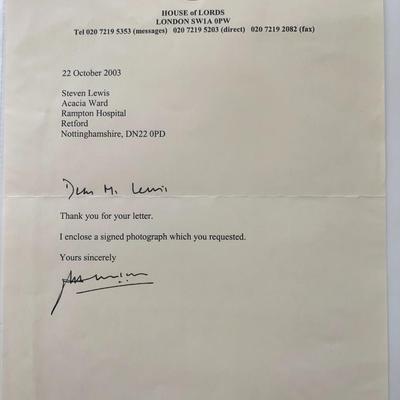 House of Lords Baron Dholakia Signed Letter