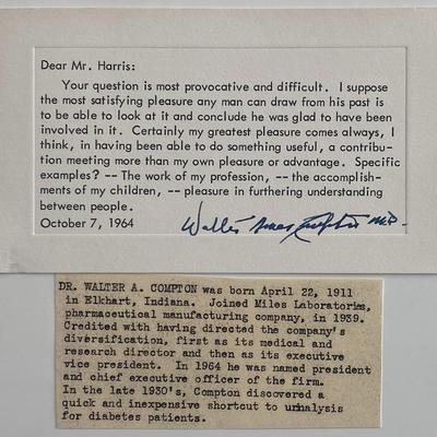 Dr. Walter A. Compton signed note and bio