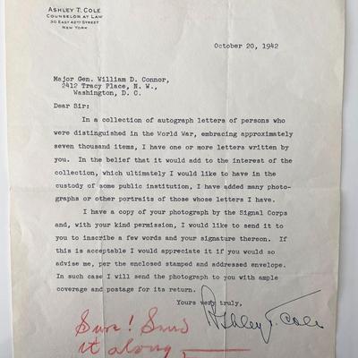 Military Officer William Durward Connor signed letter
