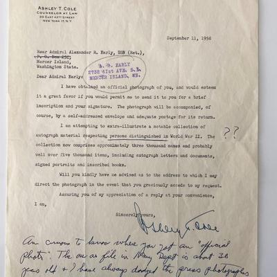 U.S. Navy Rear Admiral Alexander Early signed letter