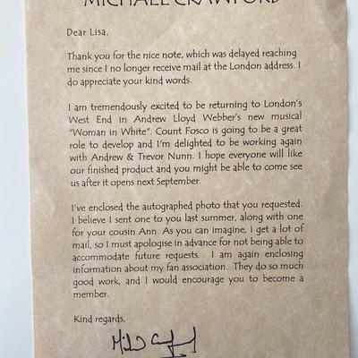 Michael Crawford signed letter