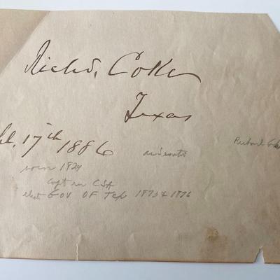 Governor TX Richard Coke signed note