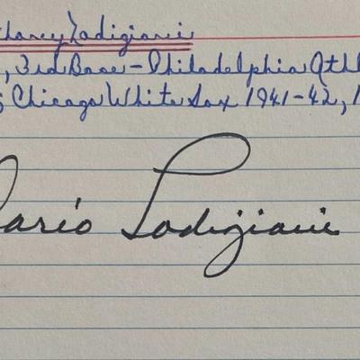 Baseball player Dario Lodigiani original signature and career info